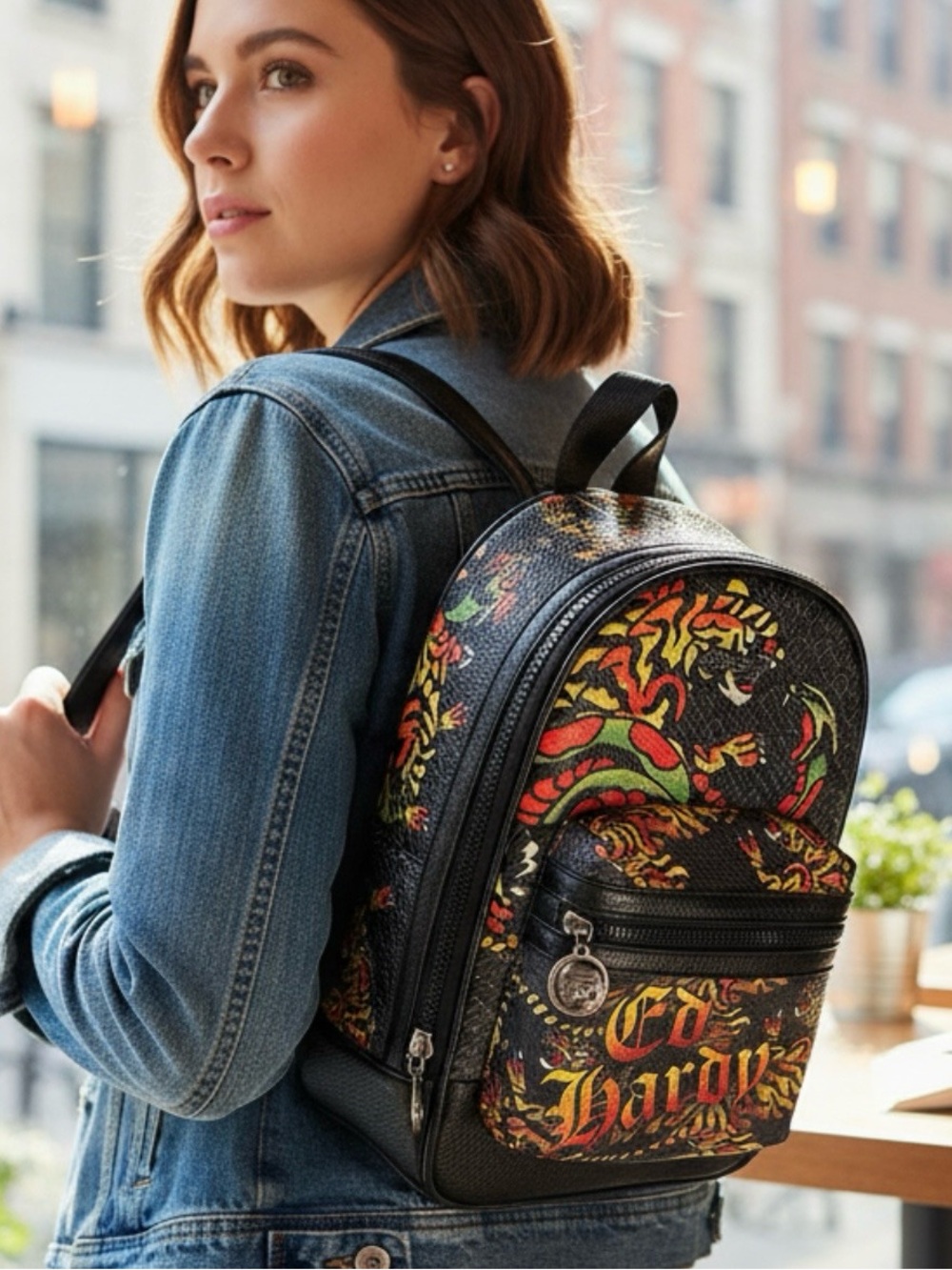 NWT Ed Hardy Tiger Tattoo Graphic Mini Sling Crossbody Backpack Multicolored